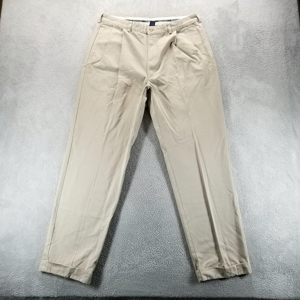 Polo Ralph Lauren Pants Mens 38x34 Beige Chino Pleated Cuffed Straight - Picture 1 of 9